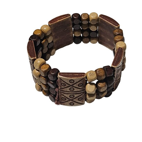 Handmade Boho Tribal Pattern Wooden Beaded Stretch Bracelet Fashion Jewelry - Picture 2 of 4